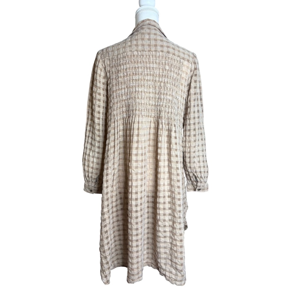 Cabbages & Roses Tunic UK 10 US 6 Tan Linen Cotton Lagenlook Oversize Button Top - Picture 6 of 14
